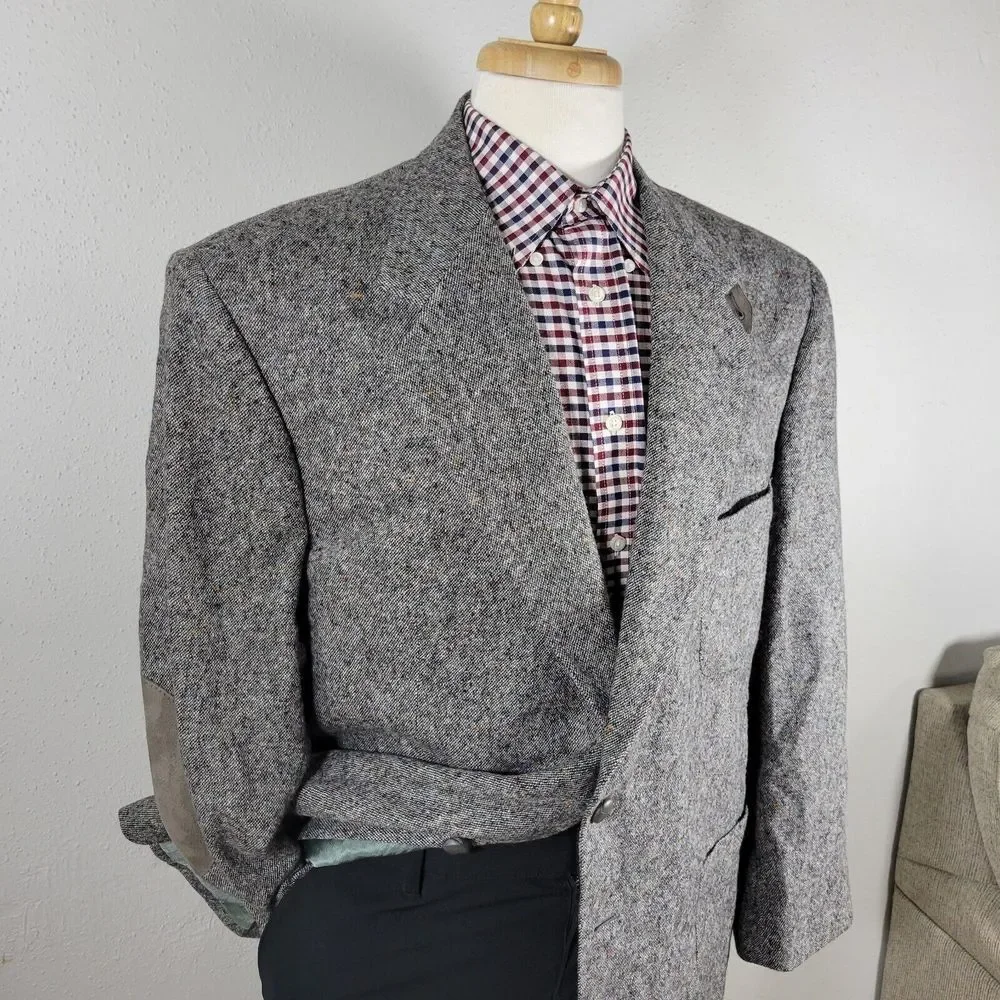 Stafford Options Men's‎ Tweed Sport Coat Blazer Two Button Gray Wool Size 46R